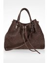 Oversized Chocolate Brown Leather Intrecciato Shopper Bag