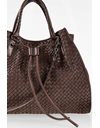 Oversized Chocolate Brown Leather Intrecciato Shopper Bag