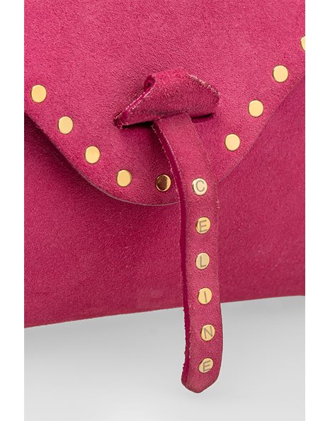 Fuchsia Studded Suede Baguette Bag