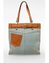 Denim Tote Bag with Tan Leather Belt and Pocket