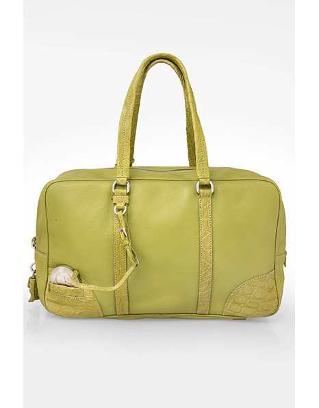 Lime Leather Tote Bag with Hanging Clock