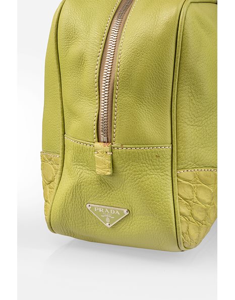 Lime Leather Tote Bag with Hanging Clock