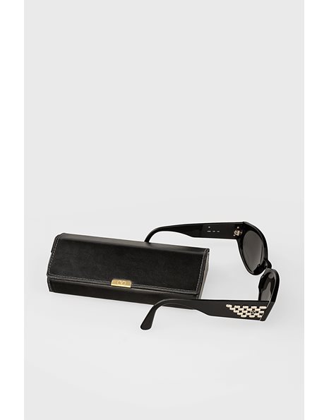 V682 Black Acetate Sunglasses with Gold Studs