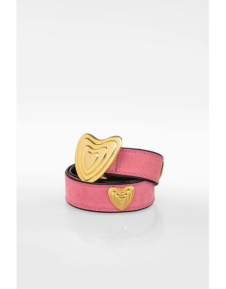 Pink Leather Belt with Gold Heart Shaped Details