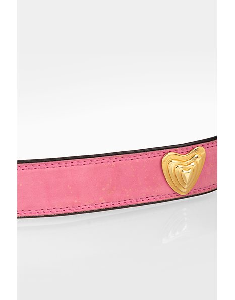 Pink Leather Belt with Gold Heart Shaped Details