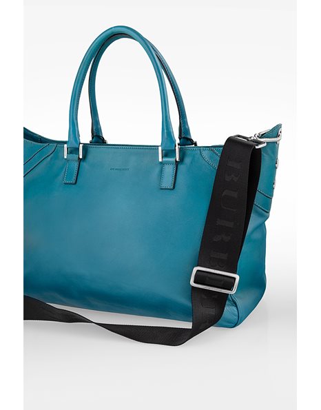 Teal Leather Tote Bag 