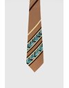 Brown Silk Tie with Stripe Print and Multicolor Leaves 