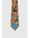 Brown Silk Tie with Stripe Print and Multicolor Leaves 