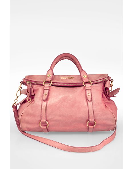 Pink Leather Tote Bag with Bows