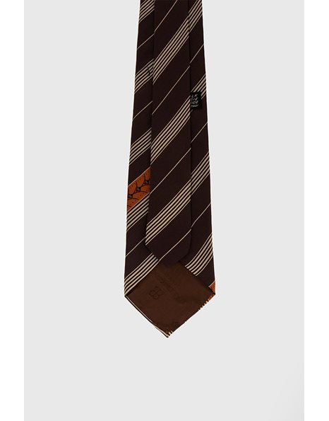 Brown Silk Tie with Stripe Print