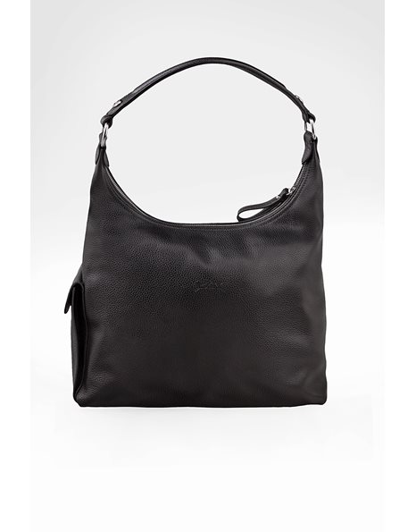 Black Leather Le Foulonne Hobo Shoulder Bag