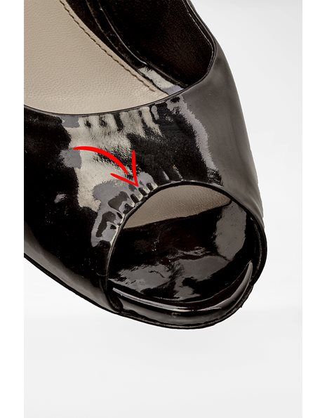 Black Patent Leather Peep - Toe Slingbacks / Size: 40 - Fit: True to Size