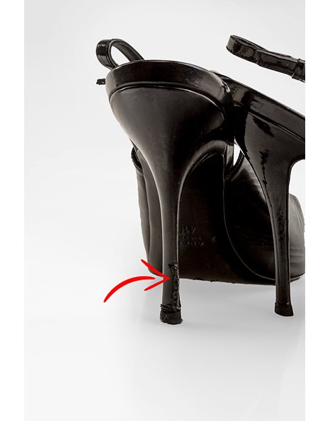 Black Patent Leather Peep - Toe Slingbacks / Size: 40 - Fit: True to Size