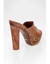 Τan Leather Horsebit Mules with Wooden Heels / Size: 41 - Fit: True to Size