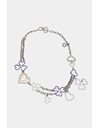 Silver Tone Necklace / Chain with Decorative Clover and Hearts in Pastel Colours