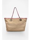 Beige Tote Bag with Burgundy Leather Details