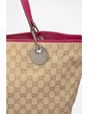 Beige Tote Bag with Burgundy Leather Details