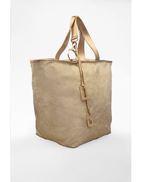 Gold Canvas Tote Bag with Gold Metallic Details