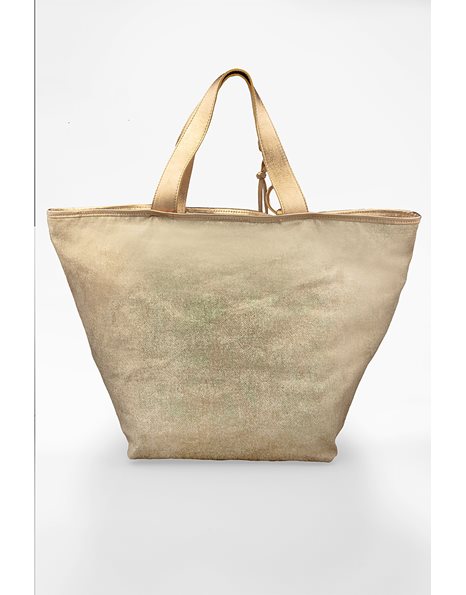 Gold Canvas Tote Bag with Gold Metallic Details