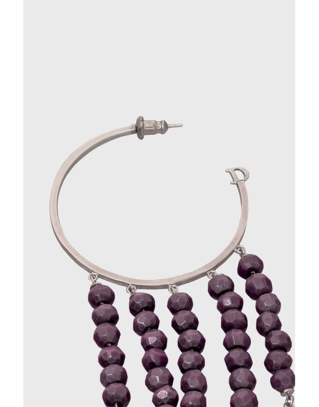 Silver Tone Hoops with Purple Stones