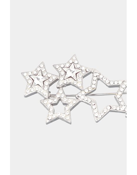 Silver Tone Brooch with Stars