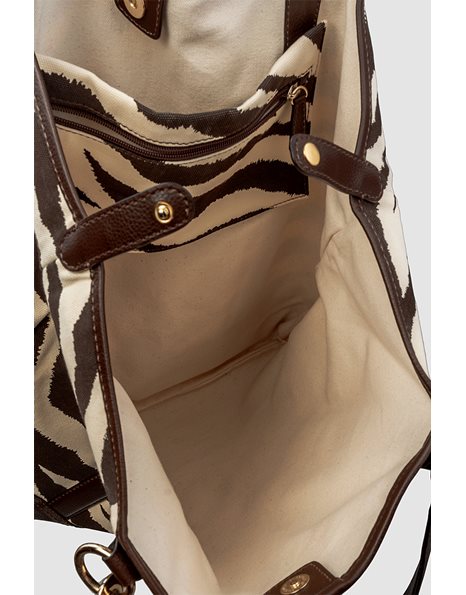 Zebra Print Tote Τσάντα με Καφέ Δερμάτινες Λεπτομέρειες