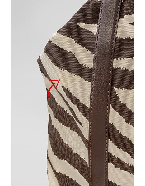 Zebra Print Tote Bag with Brown Leather Details