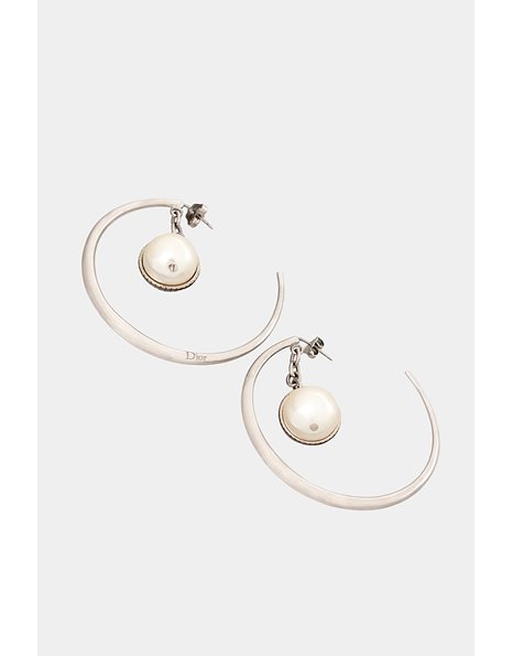 Silver Tone Hoops with Decorative Pearls