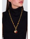 Gold Long Necklace with Colorful Sphere of Crystals and White Pearls 