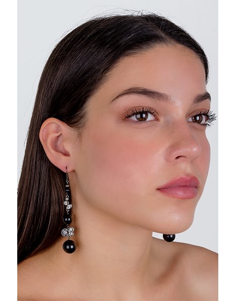 Earrings with Black Stones and Small Crystals