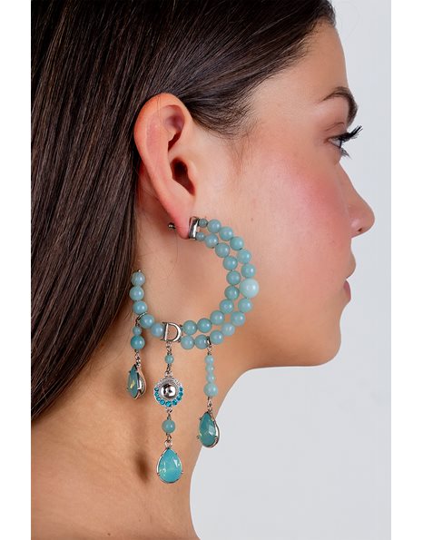 Turquoise Hoops with Decorative Beads and Crystals