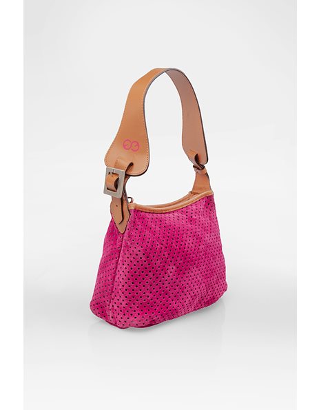 Perforated Fuchsia Suede Shoulder Bag