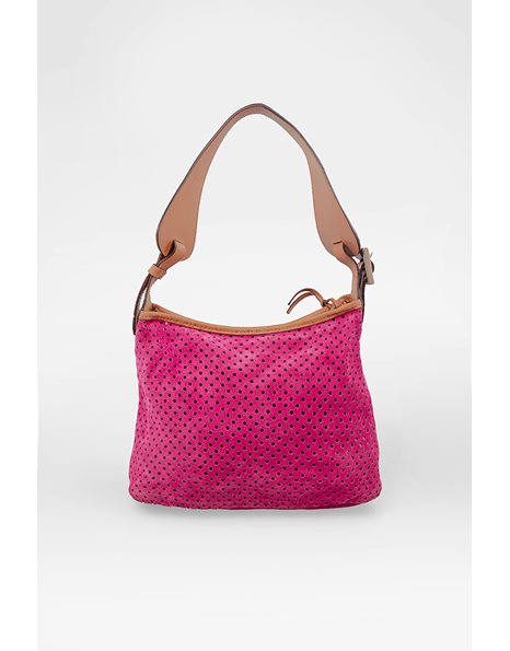Perforated Fuchsia Suede Shoulder Bag