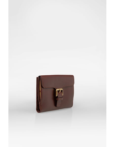 Brown Leather Wallet with Decorative Clasp