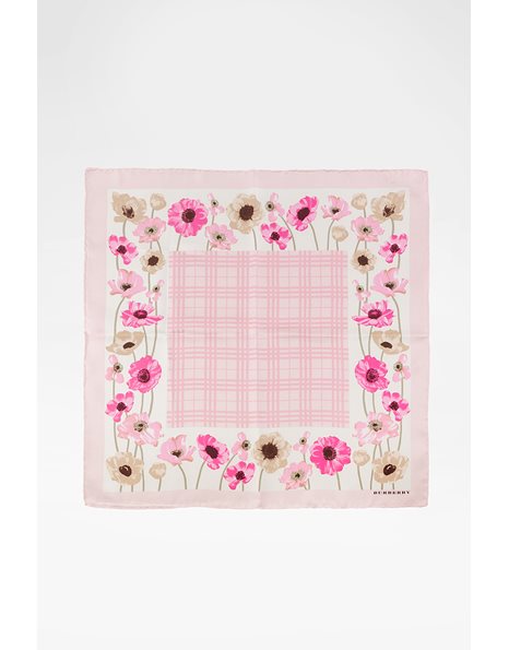 Small Silk Scarf with Check Print and Flowers