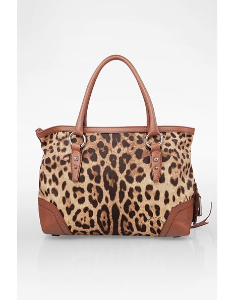 Animal Print Tote Bag with Brown Leather Details