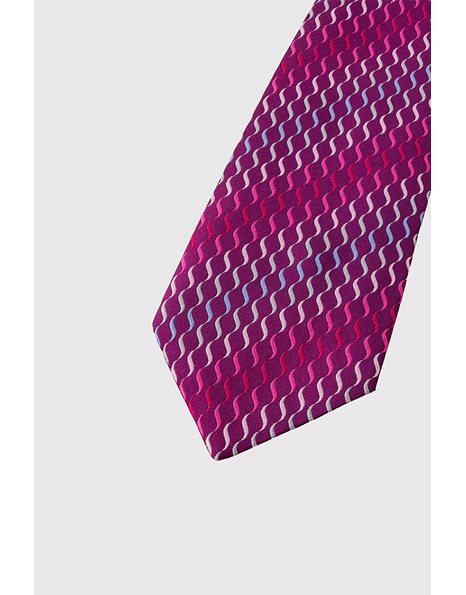 Ματζέντα Μεταξωτή Γραβάτα με Πολύχρωμα Σχέδια