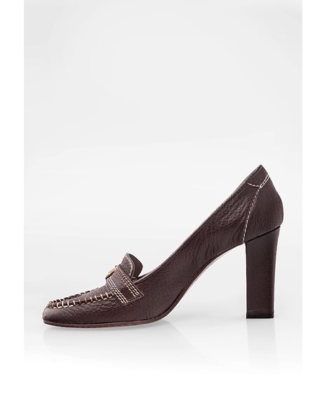 Dark Brown Leather Loafer - Heels / Size: 38 - Fit: True to Size