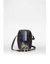 Black Leather Crossbody Bag with Logo and Lion Print