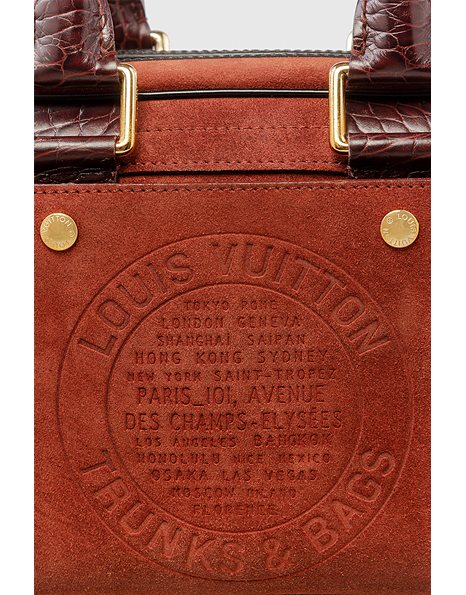 Brick Red Suede Havane Bowler Bag with Croc Details