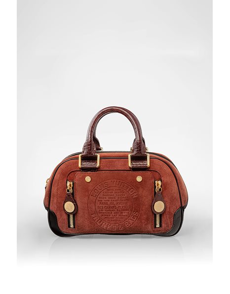 Brick Red Suede Havane Bowler Bag with Croc Details