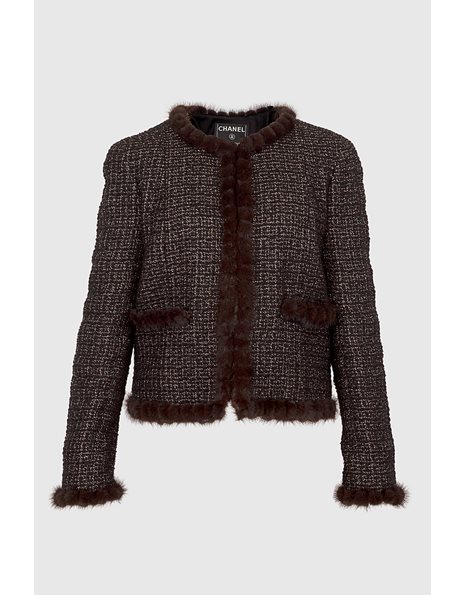 Black Tweed with Metallic Thread and Brown Fur Details / Size FR42 - Fit: M