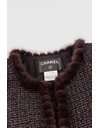 Μαύρο Tweed Σακάκι με Μεταλλιζε Κλώστες και Καφέ Γούνινες Λεπτομέρειες / Μέγεθος FR42 - Εφαρμογή: M