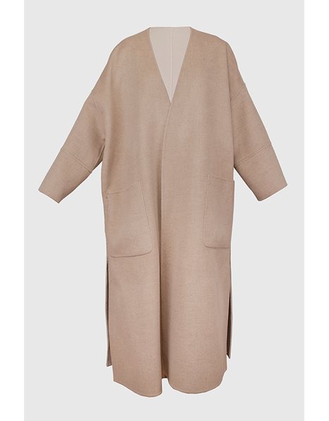 Beige / Ecru Double - Faced Wool Coat / Size: UK8 - Fit: Oversized