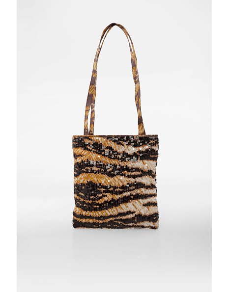 Small Silk Animal Print Tote Bag with Sequins