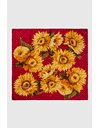 Red Satin Scarf with Sunflower Print