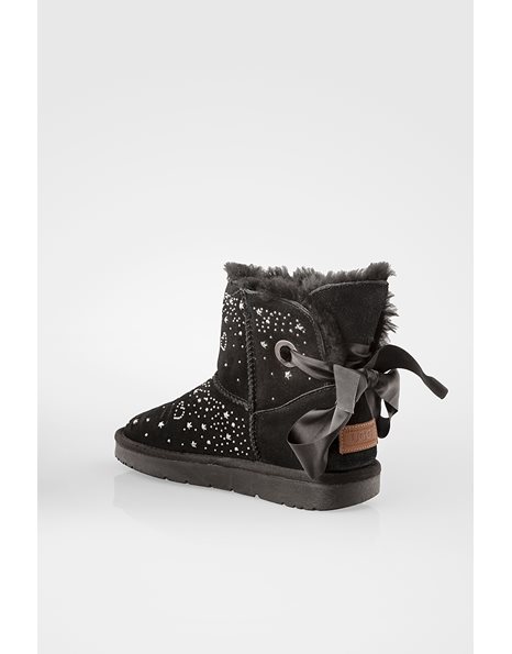 Black Suede Boots with Decorative Hearts and Stars - Size: 38 - Fit: Half Size Smaller