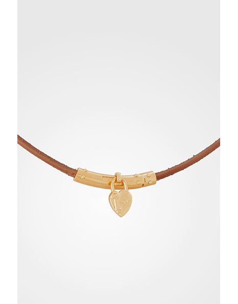 Tan Leather Choker with Gold Heart