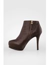Brown Leather Platformed Ankle Boots with Decorative Beige Stitching / Size: 38.5 - Fit: True to Size