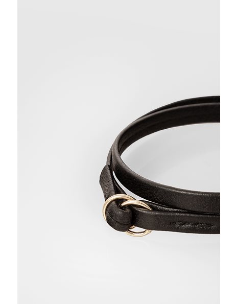 Black Leather Wrap - Around Bracelet with Logo